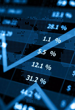 Financial data display showing percentage changes and trend arrows